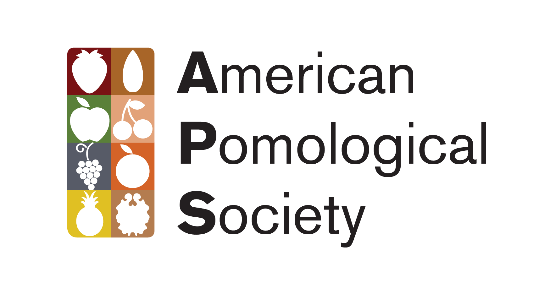 Logo for the American Pomological Society featuring blocks of fruits and nuts.